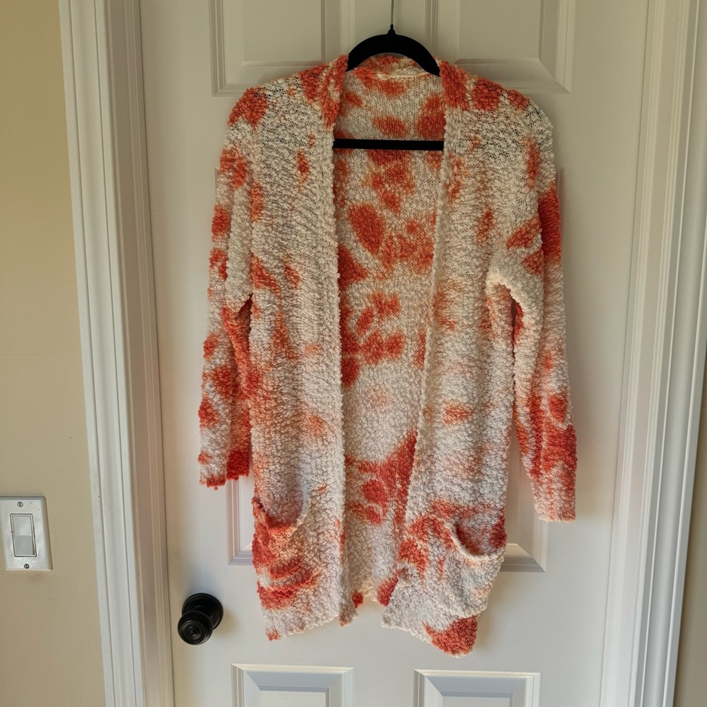 Girls Loose Knit Textured Open Front Cardigan - XL - White Orange‎